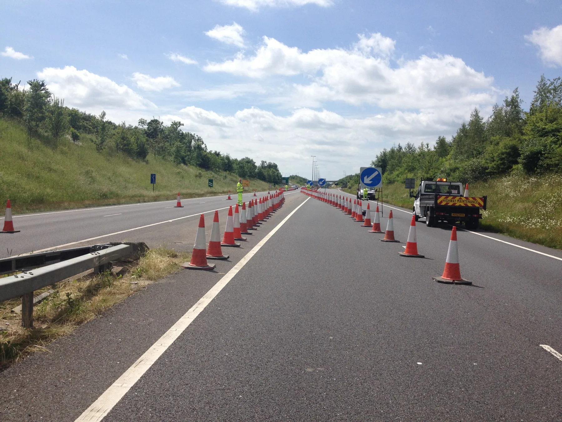 Conemasters traffic management crossover works on a South Wales road